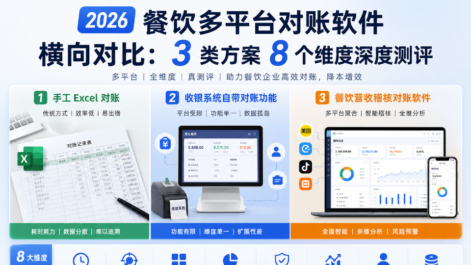 餐饮对账软件哪个好？2026年3类方案8维度横向对比（附选型清单）
